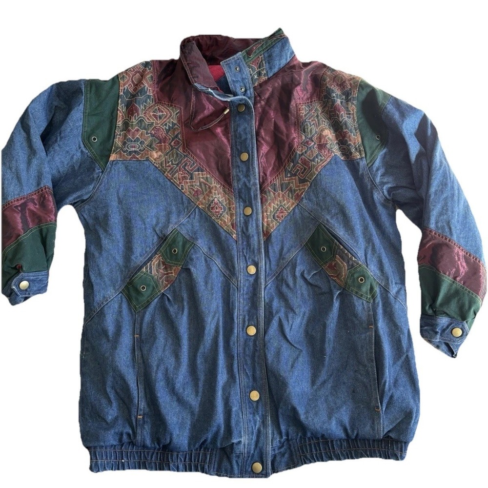 Two Twenty Denim Jean Jacket‎ Womens 2XL XXL Aztec Snap Front 80's 90s Vintage